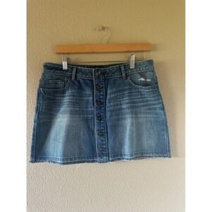 Hollister Denim Skirt Button Front Distressed Raw Hem Mini Skirt‎ Women's